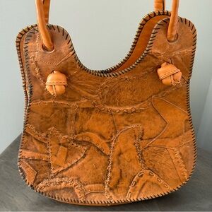 Vintage Hand Made Chestnut Brown Leather Tote Bag Boho